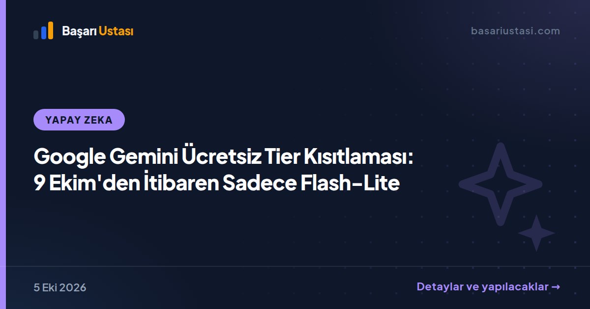 Google Gemini Ücretsiz Tier Kısıtlaması: 9 Ekim'den İtibaren Sadece Flash-Lite